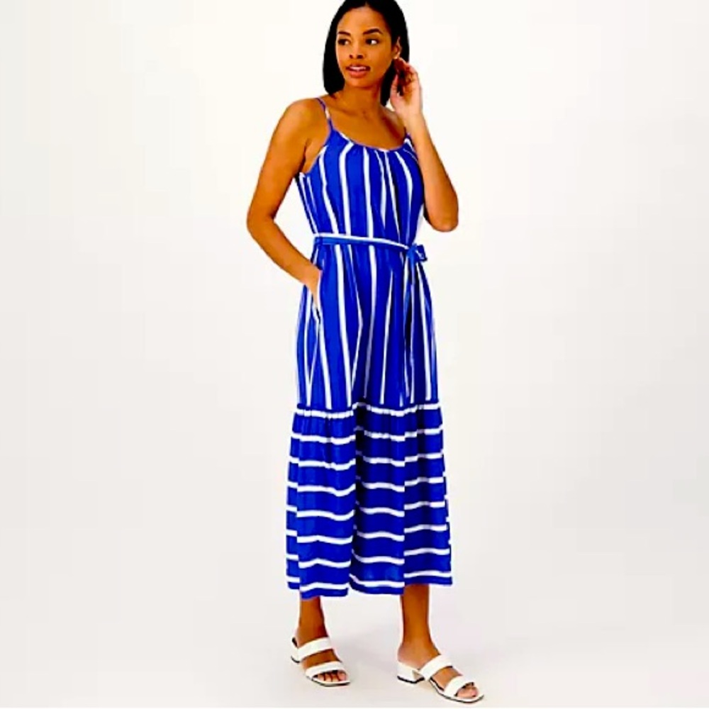 Destination 365 Stripe Tank Dress with Self Belt XL